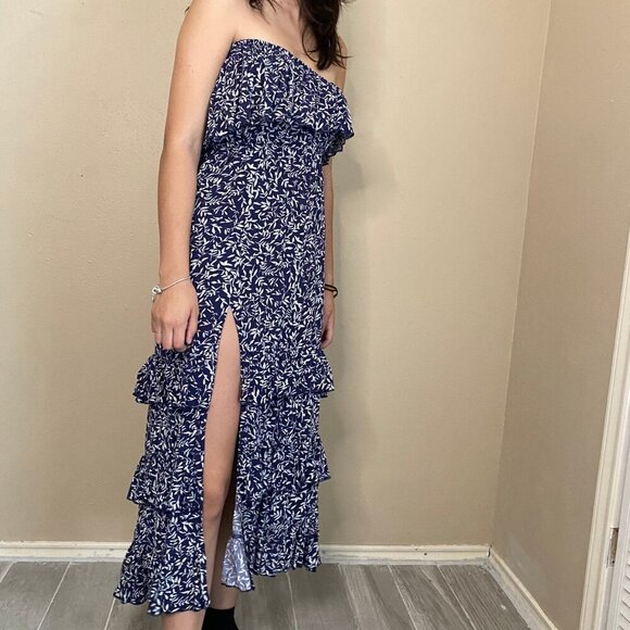 Yidarton Strapless Maxi Dress –Navy & White Floral Size S - Picture 2 of 6
